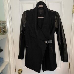 𝅺DANIER Leather and Wool Black Belted Long Coat Jacket 2